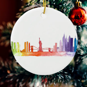 NEW YORK CITY skyline watercolor Manhattan modern Ceramic Ornament