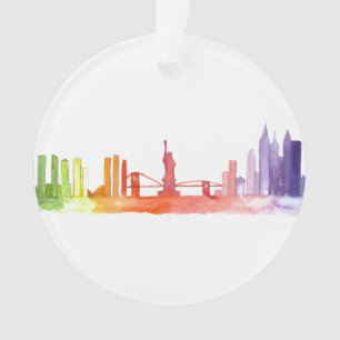 NEW YORK CITY skyline Watercolor NYC Manhattan Ornament
