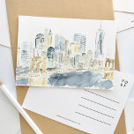 New York City Skyline Watercolor Travel Postcard<br><div class="desc">A beautifully painted watercolor travel postcard featuring New York City's skyline behind the Brooklyn Bridge.</div>