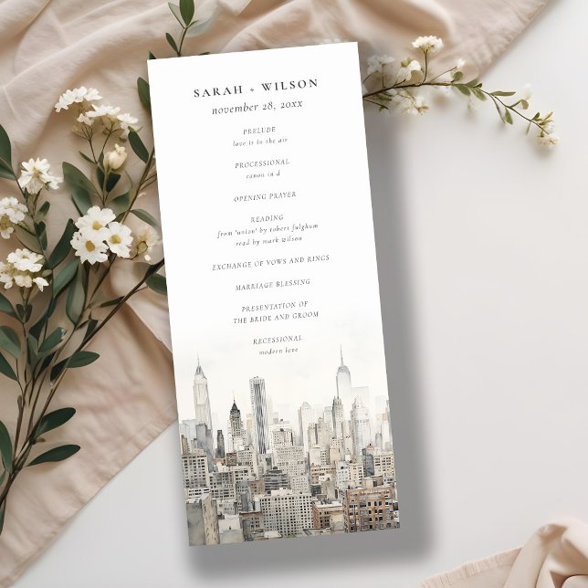 New York City Skyline Watercolor Wedding Program (Creator Uploaded)