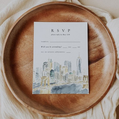 New York City Skyline Watercolor Wedding RSVP Card