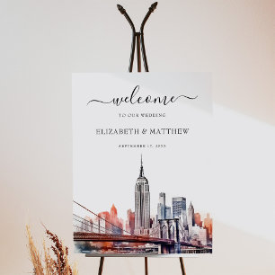 New York City Skyline Watercolor Wedding Welcome Foam Board