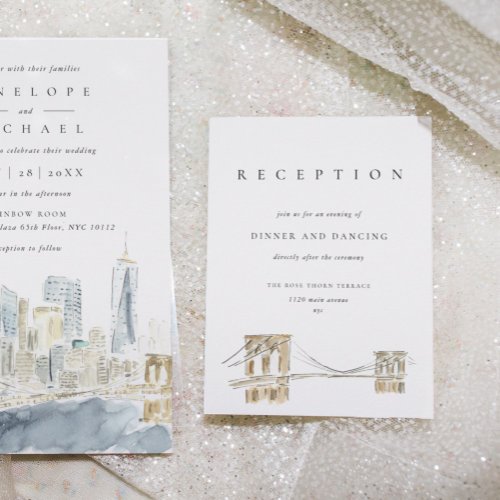 New York City Skyline Wedding Reception Enclosure Invitation
