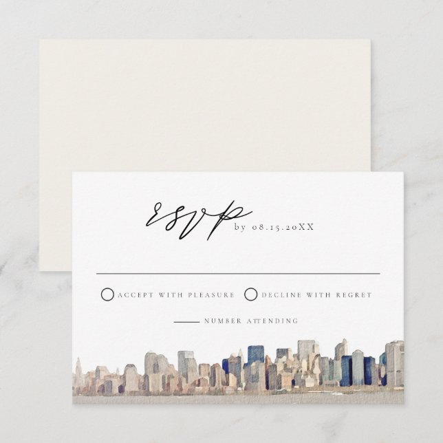 NEW YORK CITY Skyline Wedding RSVP Card (Front/Back)