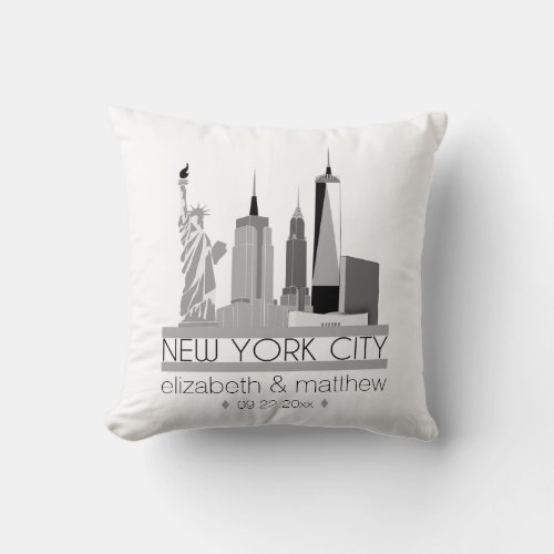 New York City Skyline Wedding Throw Pillow