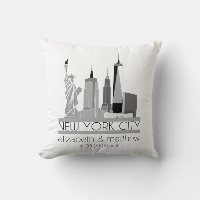 New York City Skyline Wedding Throw Pillow (Front)