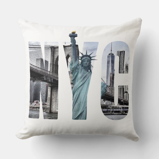 New York City Skyline With Statue Of Liberty Throw Pillow (Front)