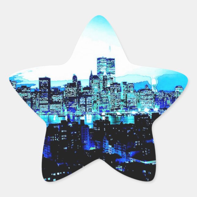 New York City Skyscrapers at Night Star Sticker (Front)
