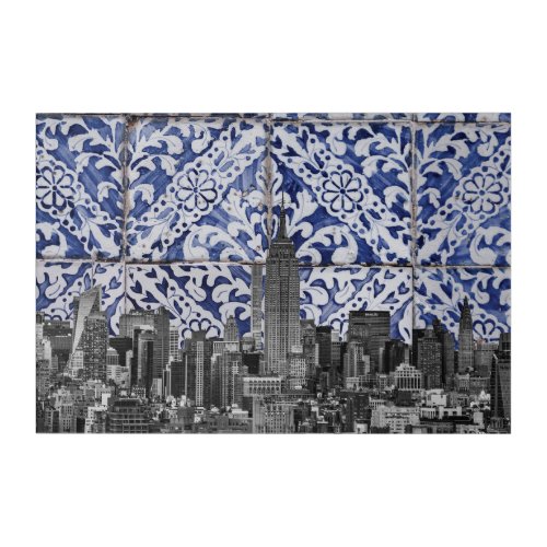 New York City Skyscrapers Meet Portuguese Tiles Acrylic Print