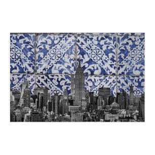 New York City Skyscrapers Meet Portuguese Tiles Acrylic Print