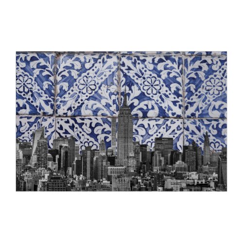 New York City Skyscrapers Meet Portuguese Tiles  Acrylic Print