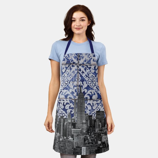 New York City Skyscrapers Meet Portuguese Tiles Apron (Worn)