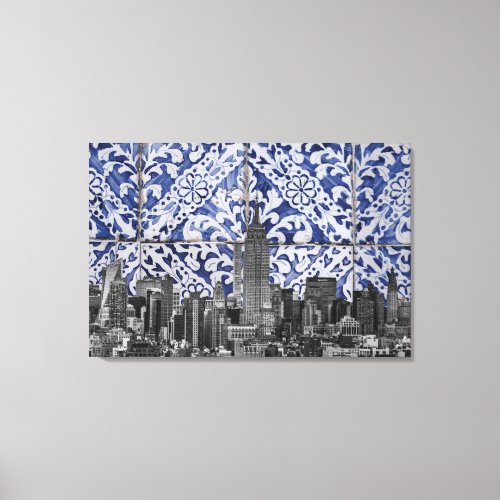 New York City Skyscrapers Meet Portuguese Tiles  Canvas Print