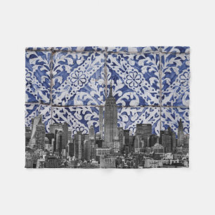 New York City Skyscrapers Meet Portuguese Tiles Fleece Blanket