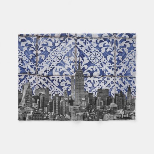 New York City Skyscrapers Meet Portuguese Tiles Fleece Blanket