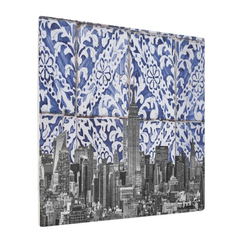 New York City Skyscrapers Meet Portuguese Tiles Metal Print
