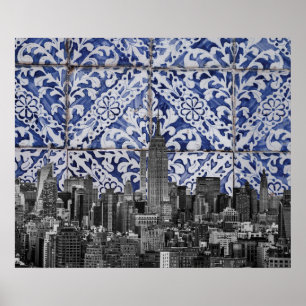 New York City Skyscrapers Meet Portuguese Tiles Poster