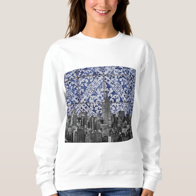 New York City Skyscrapers Meet Portuguese Tiles Sweatshirt (Front)