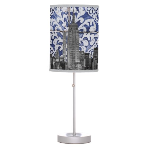 New York City Skyscrapers Meet Portuguese Tiles Table Lamp