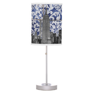 New York City Skyscrapers Meet Portuguese Tiles Table Lamp