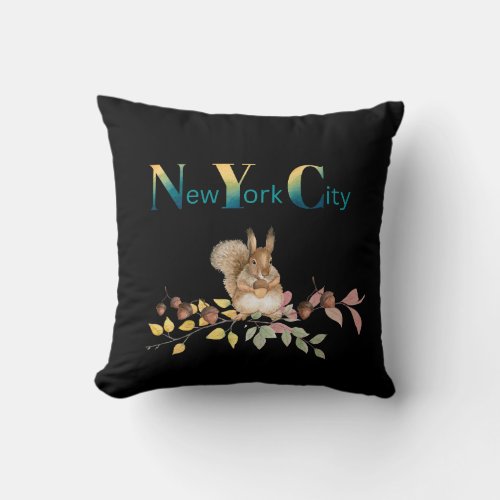  New York City Squirrel Throw Pillow