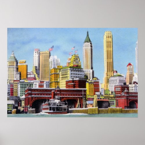 New York City Staten Island Ferry and Skyline Poster