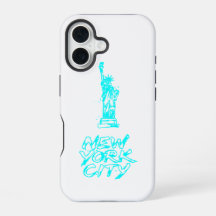 New York City Statue of Liberty Neon Cyan Brush