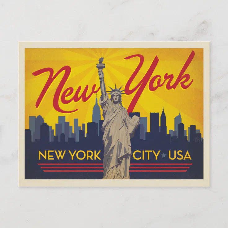 New York City Statue of Liberty Bus etc Yellow Cabs Postcard Broadway NY 