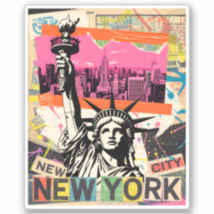 New York City Statue of Liberty Retro Punk Collage Sticker