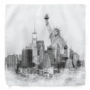 New York City Statue of Liberty Sketch Bandana