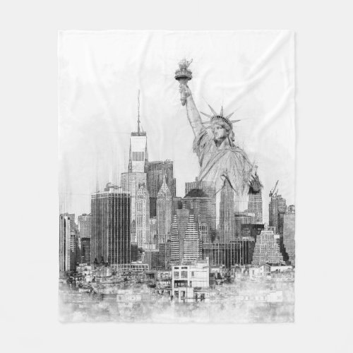 New York City Statue of Liberty Sketch Fleece Blanket