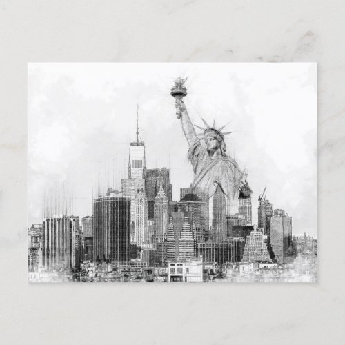 New York City Statue of Liberty Sketch Holiday Postcard