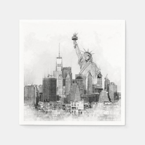 New York City Statue of Liberty Sketch Napkins