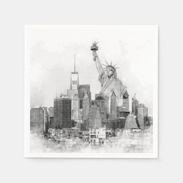 New York City Statue of Liberty Sketch Napkins (Front)