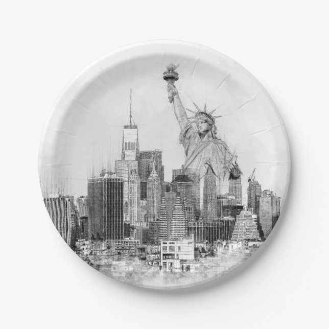 New York City Statue of Liberty Sketch Paper Plates (Front)