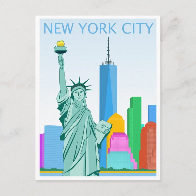 New York City Statue of Liberty Skyscrapers Postcard (Front)