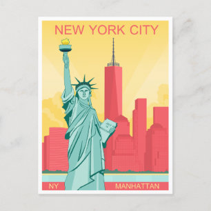 New York City Statue of Liberty Skyscrapers Postcard