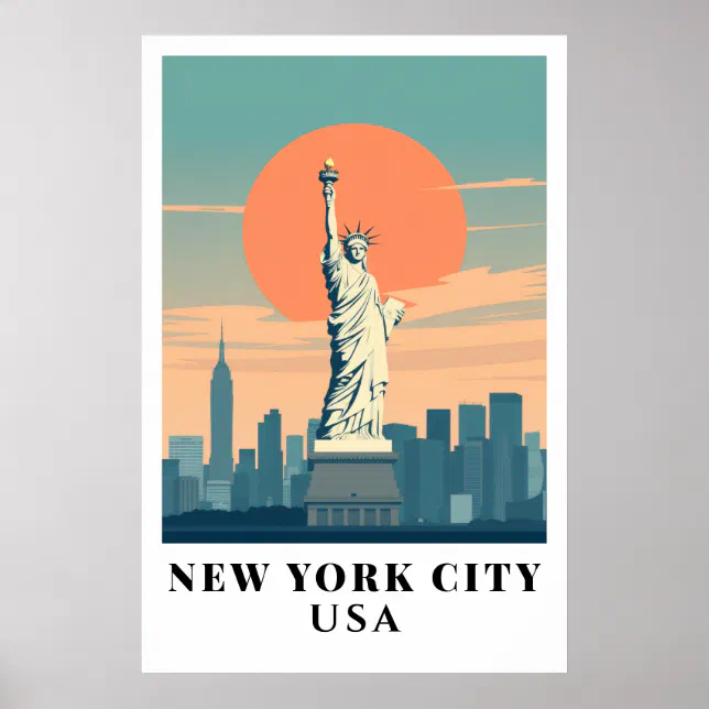New York City Statue of Liberty Vintage Travel Art Poster | Zazzle
