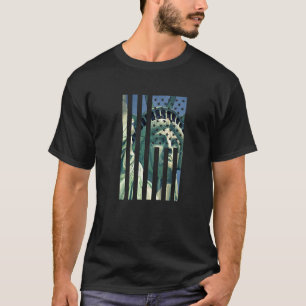 New York City Statue Of Liberty With Us Flag Graph T-Shirt