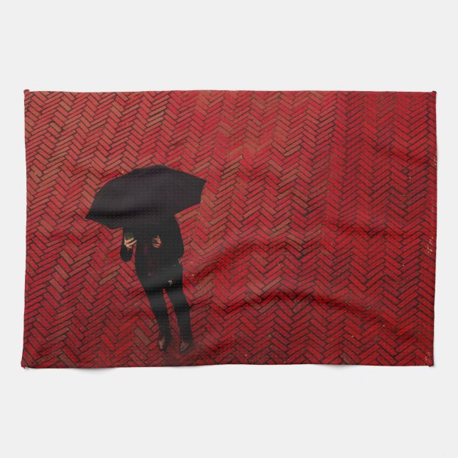 New York City Street Scene, Rainy Day Umbrella Towel (Horizontal)