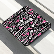 New York City Street Signs Pink, Black and White