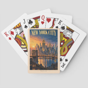 New York City Sunset Illustration Travel Art Retro Poker Cards