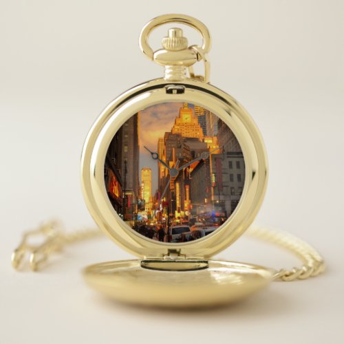 New York City Sunset Midtown Theatre District NYC Pocket Watch