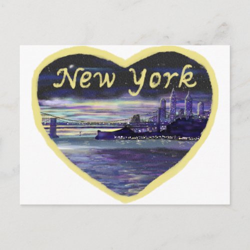 New York City Sunset Purple Cityscape Painting Postcard