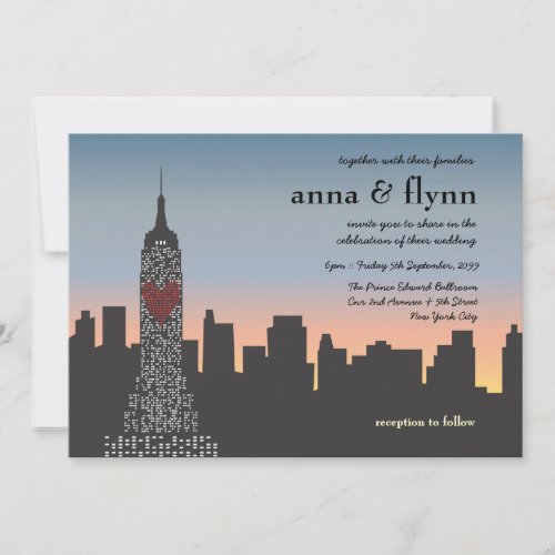 New York City Sunset Skyline Wedding Invitation