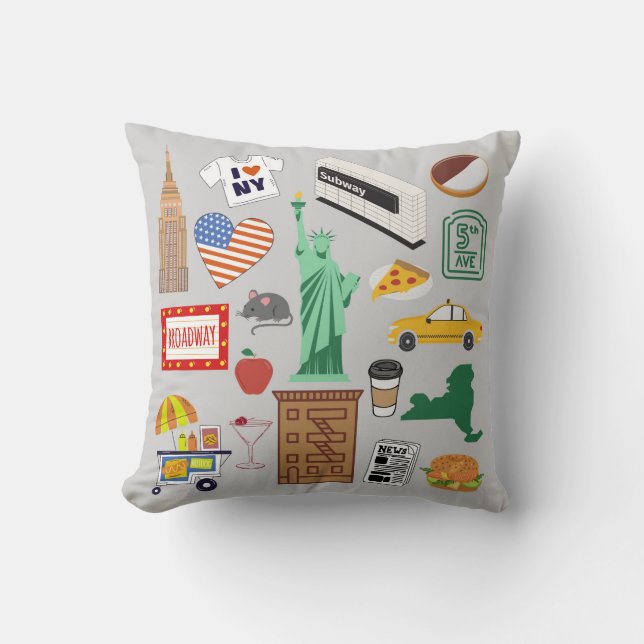 New York City Symbols Throw Pillow (Front)
