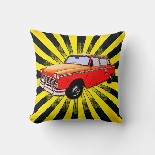 New York City Taxi Cab Cartoon Throw Pillow