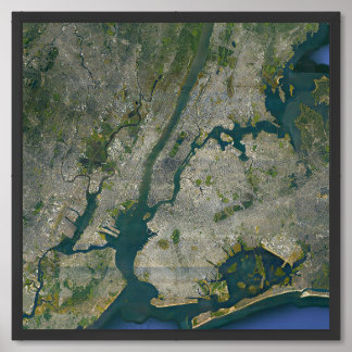 New York City Terrain Satellite Map Framed Art