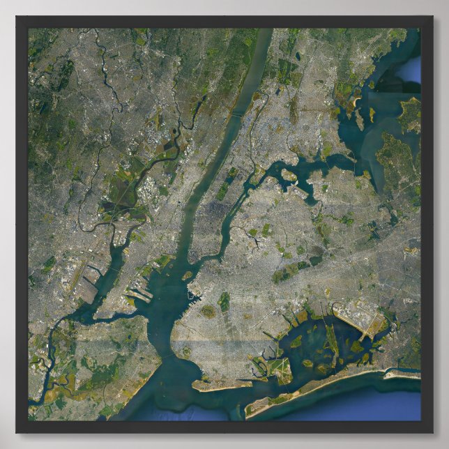 New York City Terrain Satellite Map Framed Art (Framed Front)