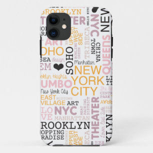 New York City text typography pattern iPhone 11 Case